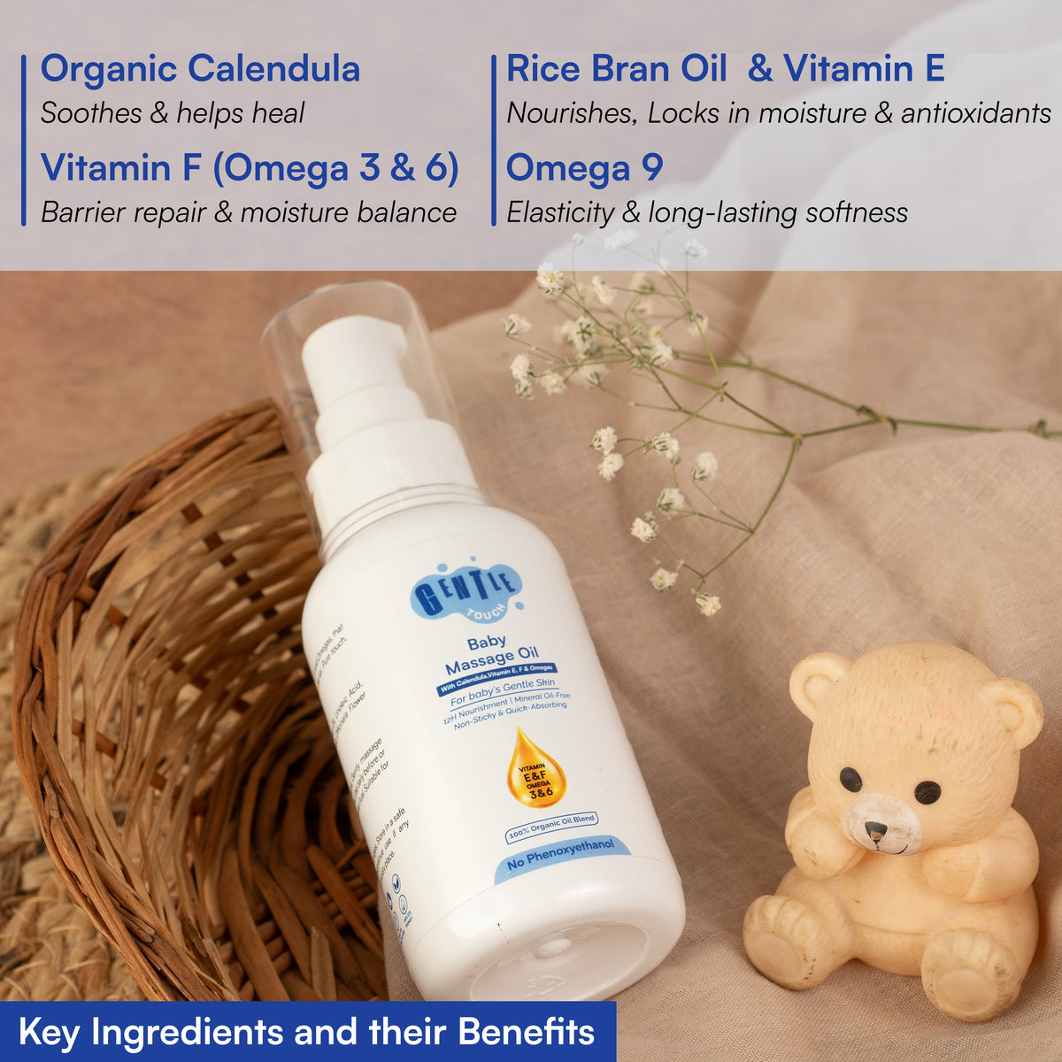 Organic Calendula Baby Massage Oil | Non-Sticky & Fragrance-Free | Vitamin E & F