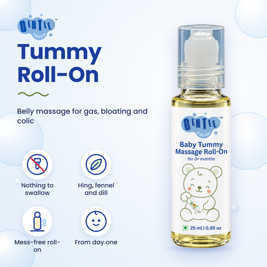 Gentle Touch Baby Tummy Massage Roll-On | Hing + Fennel + Dill | Gas, Bloating & Colic Relief | 100% Oral-Free