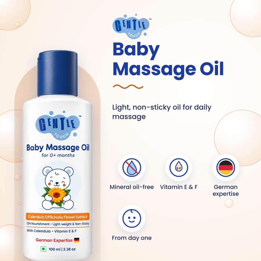 Gentle Touch Baby Massage Oil | Vitamin F Forte + Organic Calendula | Fragrance-Free, Mineral Oil-Free Plant Oil