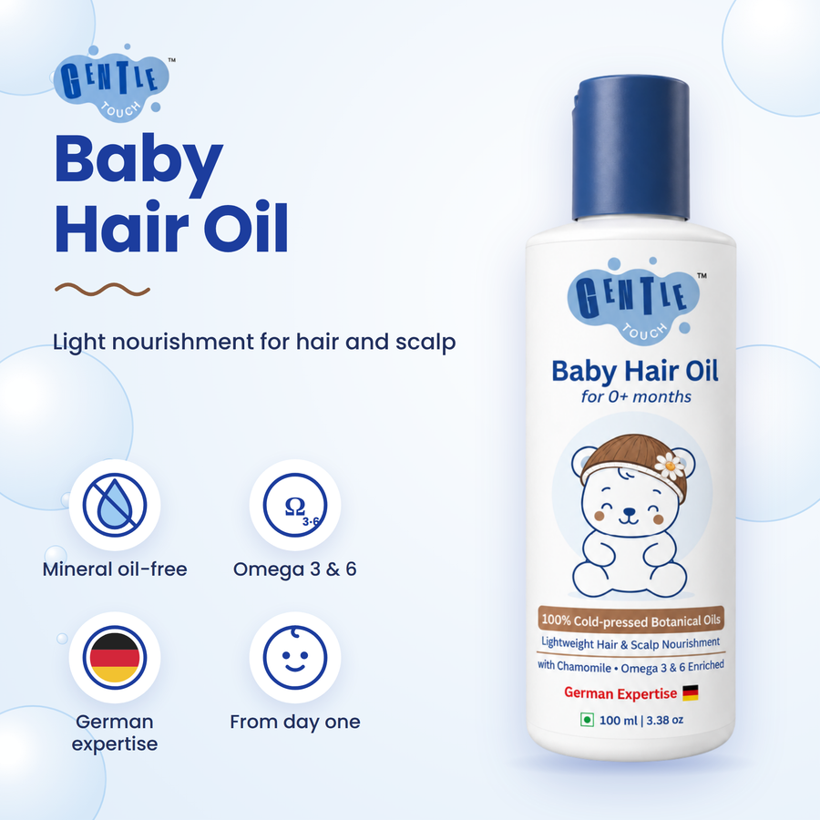 Gentle Touch Baby Hair Oil | Vitamin F Forte + Coconut & Chamomile | Anti-Breakage, Cradle Cap Softening Oil