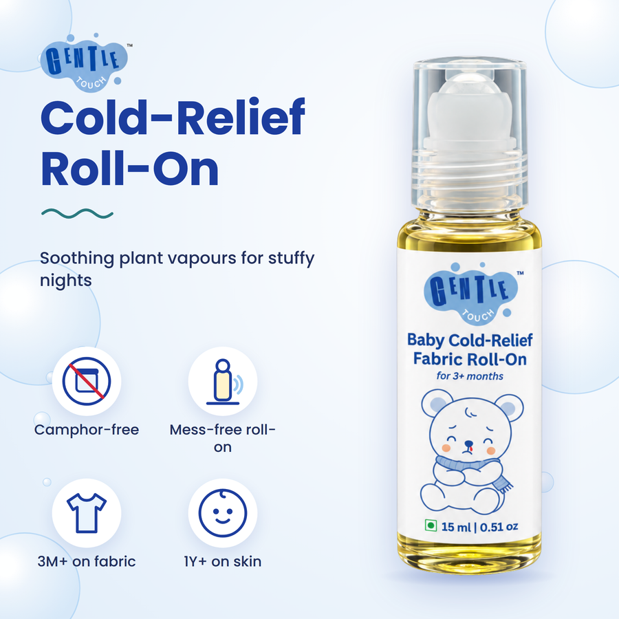 Gentle Touch Baby Cold-Relief Fabric Roll-On | Eucalyptus Radiata + Lavender + Tea Tree | Camphor & Menthol-Free Comfort Vapours