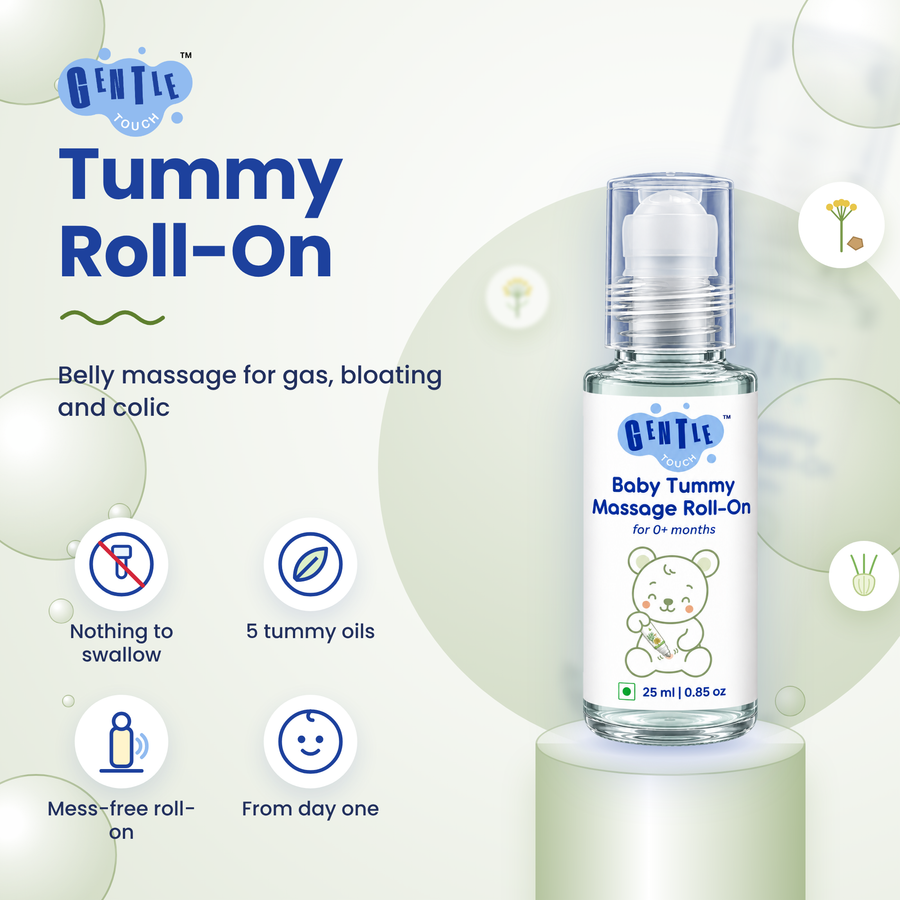 Gentle Touch Baby Tummy Massage Roll-On | Hing + Fennel + Dill | Gas, Bloating & Colic Relief | 100% Oral-Free